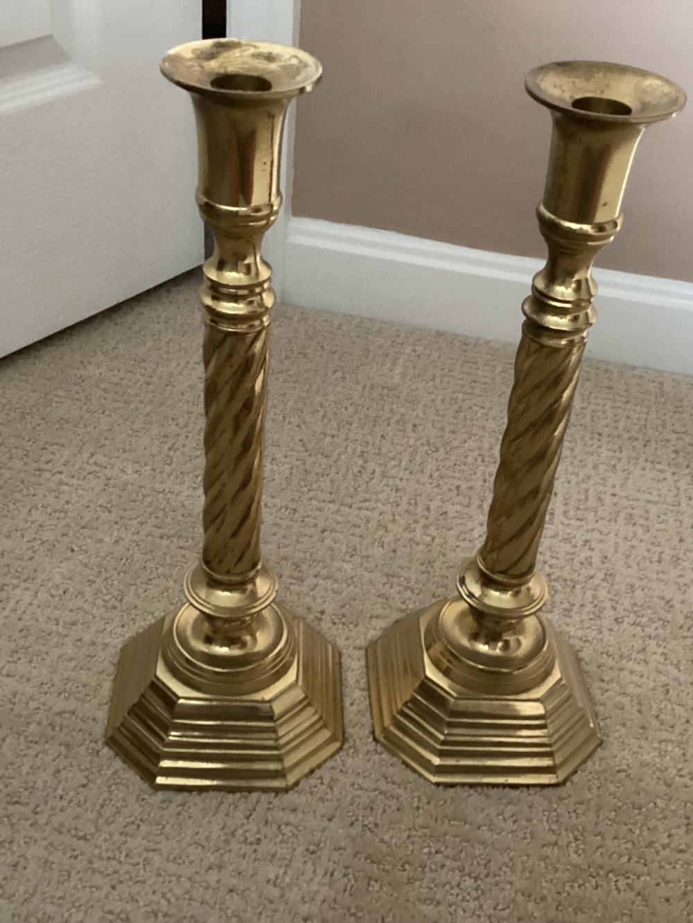 Pair of Vintage 14” Brass Candle Holders